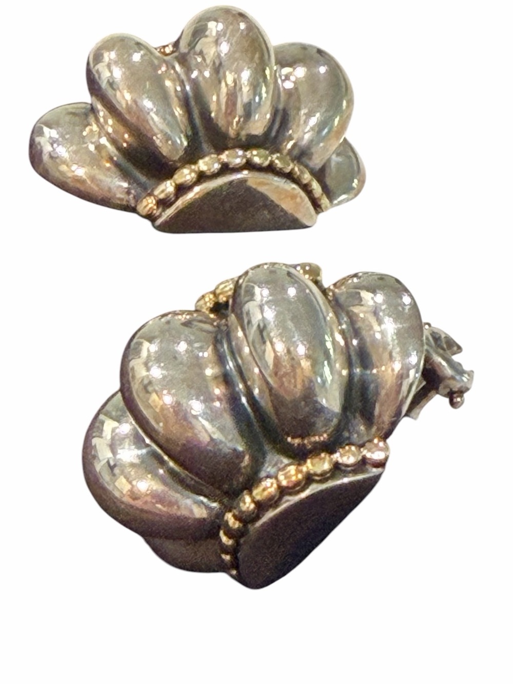 LAGOS Caviar 18K Yellow Gold & 925 Silver Omega Post Earrings 23.6 grams